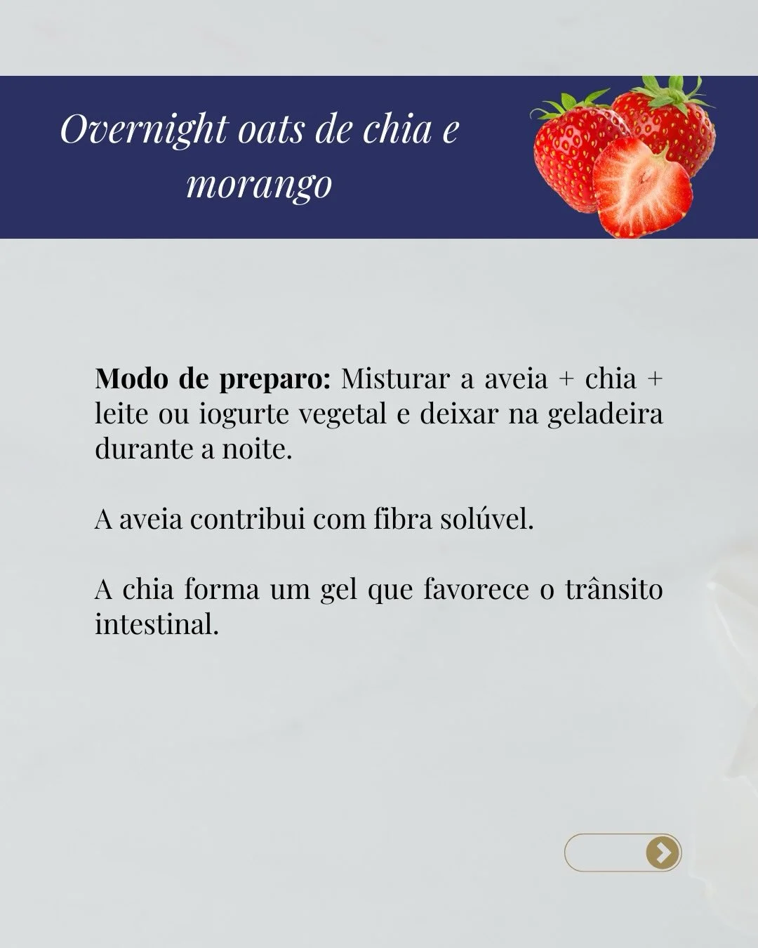 Overnight oats de chia e morango para melhorar o trânsito intestinal