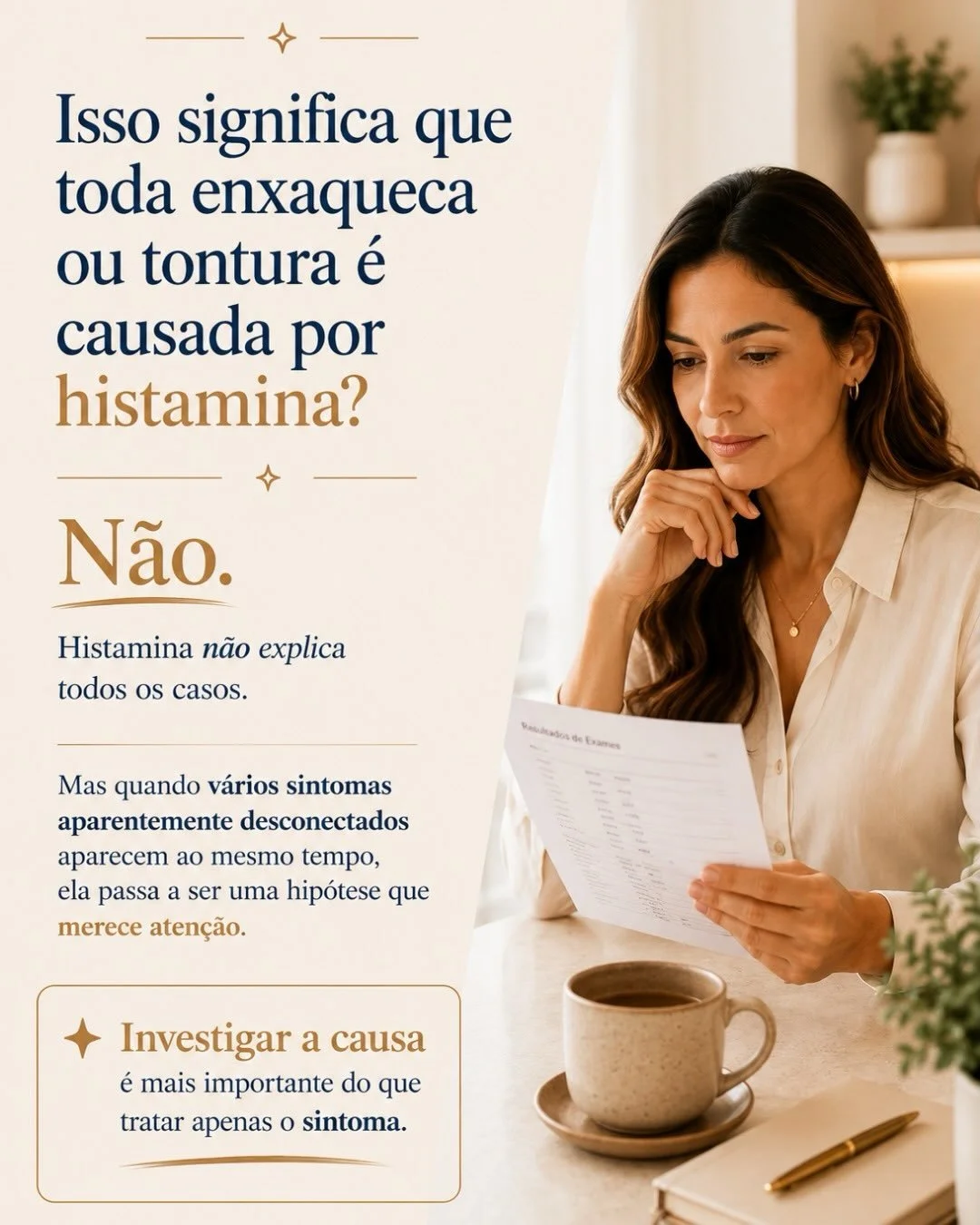 Histamina não explica toda enxaqueca ou tontura — mas quando múltiplos sintomas desconectados coexistem, investigar a causa é essencial