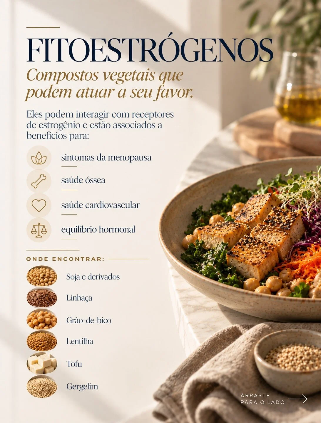 Fitoestrógenos na menopausa: soja, linhaça, grão-de-bico, lentilha, tofu e gergelim — benefícios para sintomas e saúde óssea