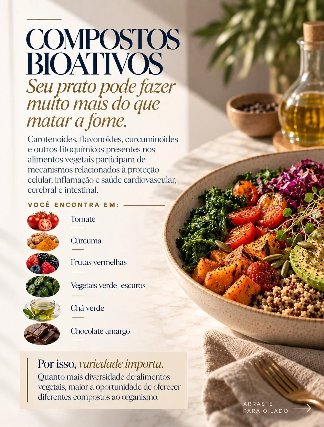 Compostos bioativos na menopausa: cúrcuma, frutas vermelhas, vegetais verde-escuros, chá verde e chocolate amargo — variedade importa