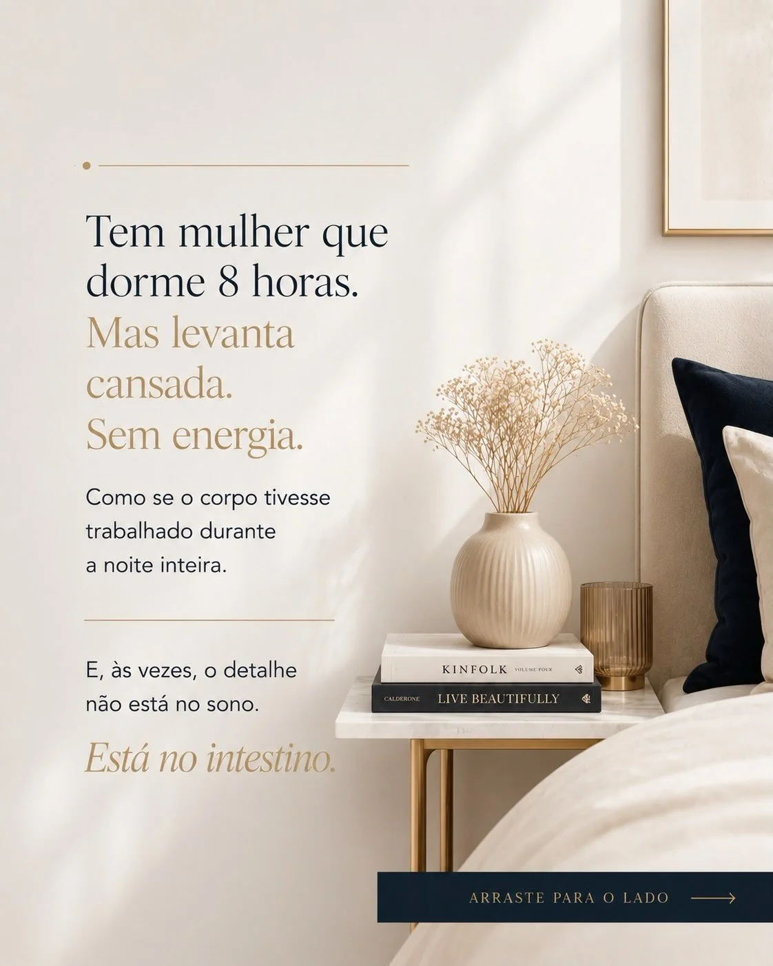 Mesa de cabeceira com livros empilhados — o intestino interfere no sono profundo mesmo quando você acha que dormiu bem