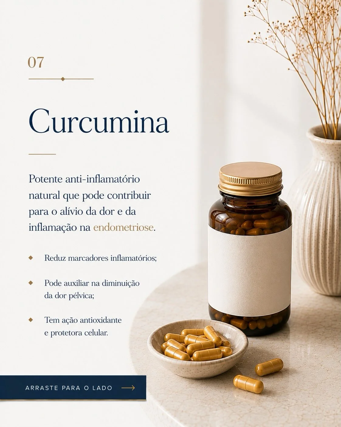 Curcumina para endometriose: anti-inflamatório natural que reduz dor pélvica e marcadores inflamatórios